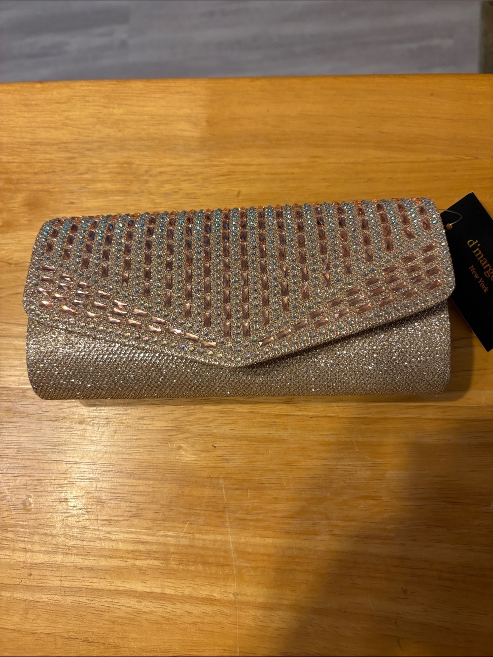 Shimmering Champagne Crystal-Accent Evening Clutch